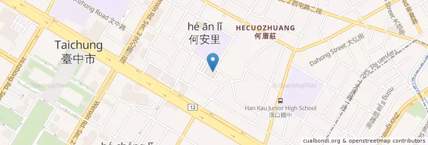 Mapa de ubicacion de 何厝市場 en Taiwan, 臺中市, 西屯區.