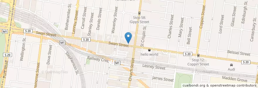 Mapa de ubicacion de Swan St Roasts en Australië, Victoria, City Of Yarra.