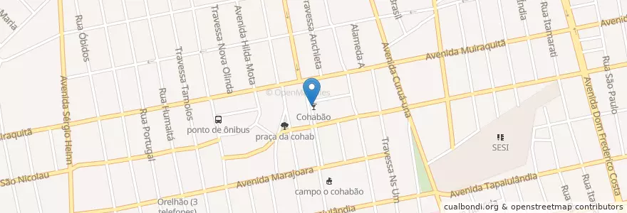 Mapa de ubicacion de Cohabão en ブラジル, 北部地域, パラー, Região Geográfica Intermediária De Santarém, Microrregião De Santarém, サンタレン.