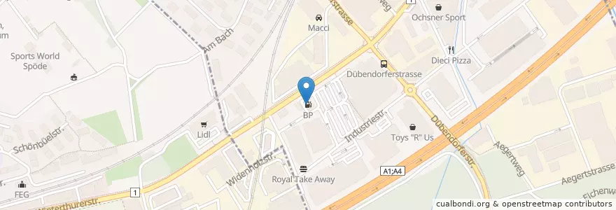 Mapa de ubicacion de Coop Tankstelle Dietlikon en Schweiz/Suisse/Svizzera/Svizra, Zürich, Bezirk Bülach, Dietlikon.
