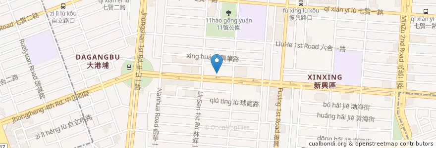 Mapa de ubicacion de 著火的牛阿根廷烤肉 en 臺灣, 高雄市, 新興區.