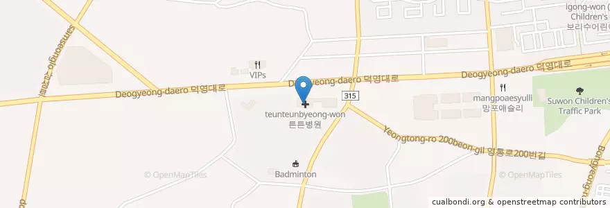 Mapa de ubicacion de 튼튼병원 en 大韓民国, 京畿道, 水原市, 霊通区.