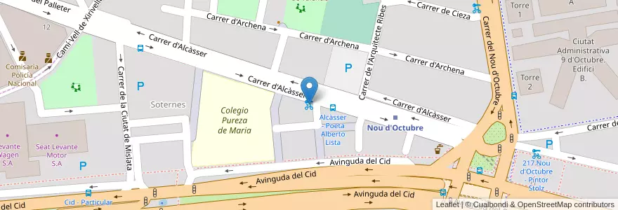 Mapa de ubicacion de 265 Alcàsser - Poeta Alberto Lista en 스페인, Comunitat Valenciana, València / Valencia, Comarca De València, València.