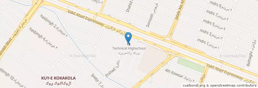 Mapa de ubicacion de هنرستان فنی en Iran, استان خراسان رضوی, شهرستان مشهد, مشهد, بخش مرکزی شهرستان مشهد.