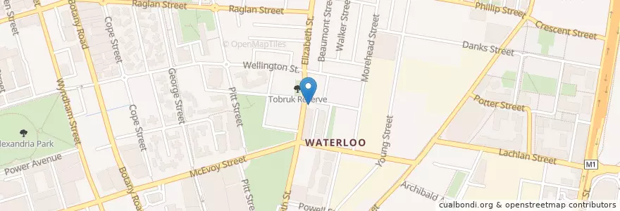 Mapa de ubicacion de Waterloo Library en Australie, Nouvelle Galles Du Sud, Council Of The City Of Sydney, Sydney.
