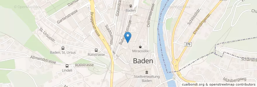 Mapa de ubicacion de Burger King en 瑞士, Aargau, Bezirk Baden, Baden.