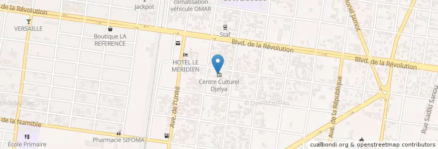 Mapa de ubicacion de Centre Culturel Djelya en بوركينا فاسو, ارتفاع أحواض, Houet.