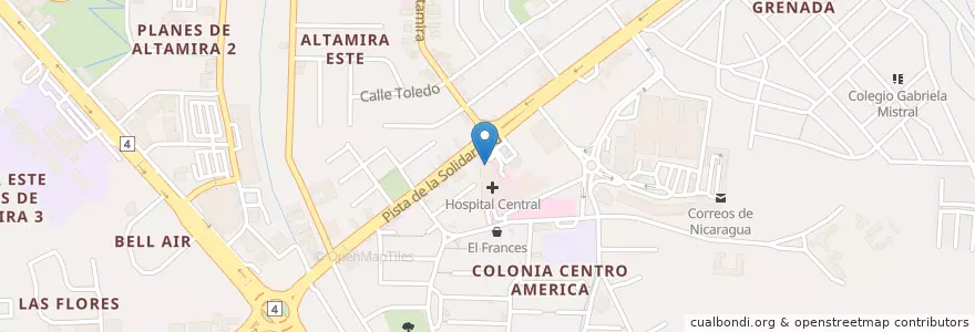 Mapa de ubicacion de Farmacia Hospital Central Managua de César Amador Kuhl en Никарагуа, Departamento De Managua, Managua (Municipio).