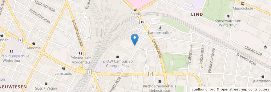 Mapa de ubicacion de Bistro Gate 27 en Schweiz, Zürich, Bezirk Winterthur, Winterthur.