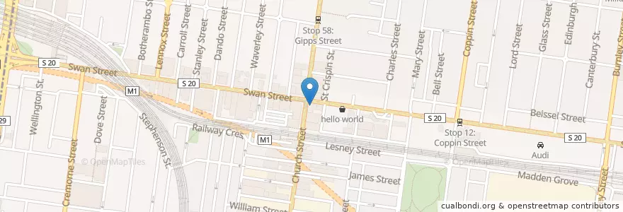 Mapa de ubicacion de Swan Hotel en オーストラリア, ビクトリア, City Of Yarra.