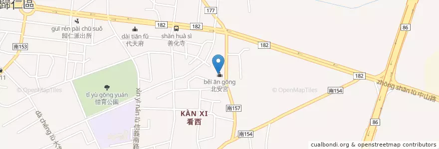 Mapa de ubicacion de 北安宮 en 臺灣, 臺南市, 歸仁區.