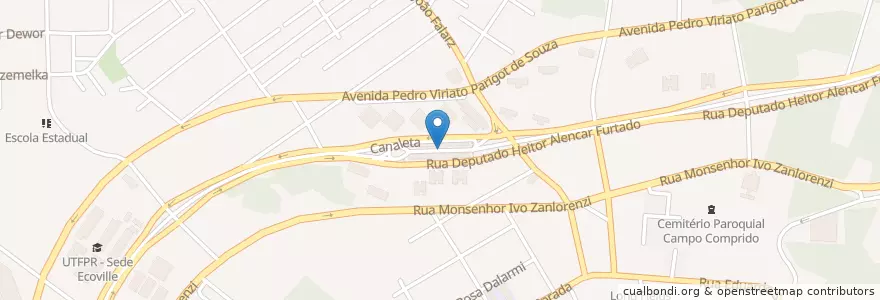 Mapa de ubicacion de Terminal Campo Comprido en ブラジル, 南部地域, パラナ, Região Geográfica Intermediária De Curitiba, Região Metropolitana De Curitiba, Microrregião De Curitiba, クリチバ.