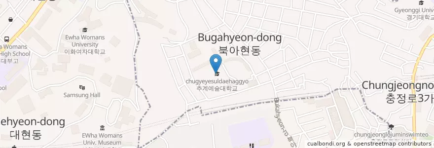 Mapa de ubicacion de 추계예술대학교 en Güney Kore, Seul, 서대문구, 충현동.