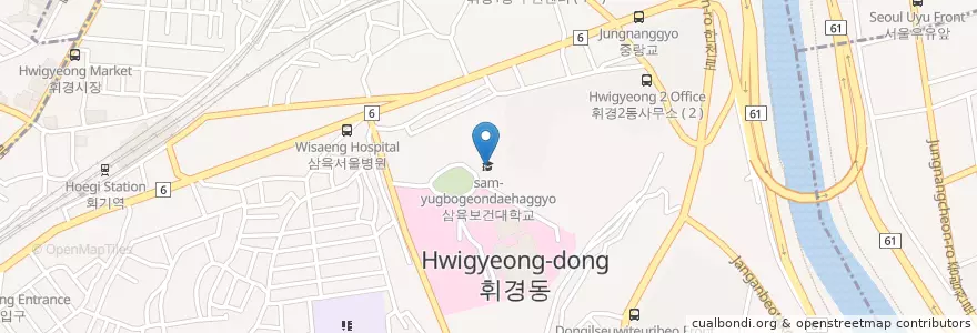 Mapa de ubicacion de 삼육보건대학교 en Corée Du Sud, Séoul, 동대문구, 휘경2동.