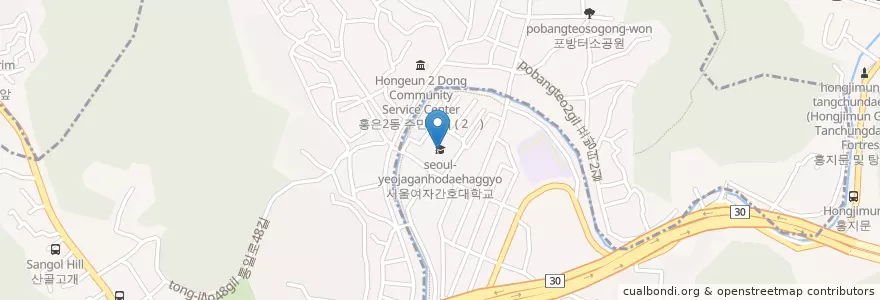 Mapa de ubicacion de 서울여자간호대학교 en کره جنوبی, سئول, 서대문구, 홍은동, 홍은1동.