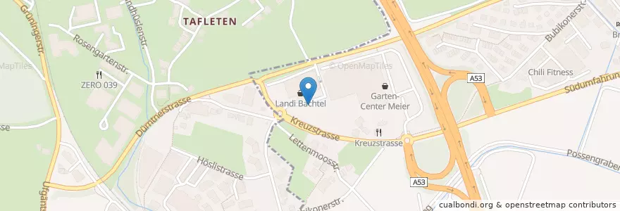 Mapa de ubicacion de Landi Bachtel en Suisse, Zurich, Bezirk Hinwil, Dürnten.