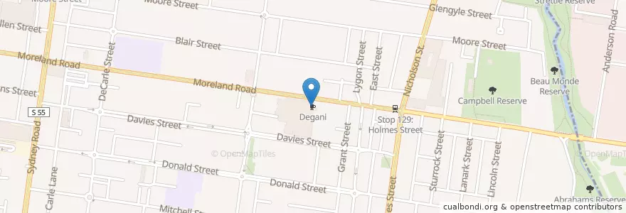 Mapa de ubicacion de Degani en Австралия, Виктория, City Of Moreland.
