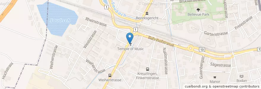 Mapa de ubicacion de Temple of Music en 瑞士, Thurgau, Bezirk Kreuzlingen, Kreuzlingen.