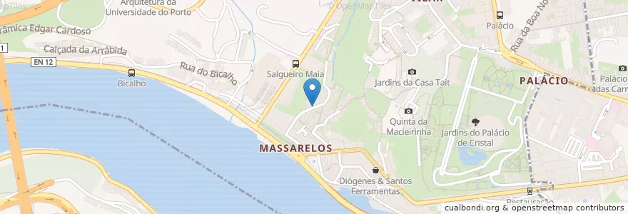 Mapa de ubicacion de Cruzeiro do Senhor dos Navegantes en Portugal, Norte, Área Metropolitana Do Porto, Porto, Porto, Lordelo Do Ouro E Massarelos.