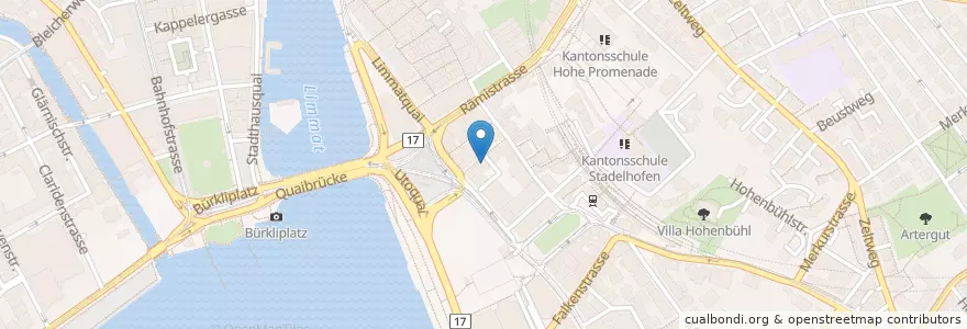 Mapa de ubicacion de Helvti Diner Bellevue en Schweiz/Suisse/Svizzera/Svizra, Zürich, Bezirk Zürich, Zürich.