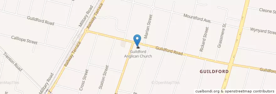 Mapa de ubicacion de Guildford Anglican Church en Australia, New South Wales, Sydney, Cumberland City Council.