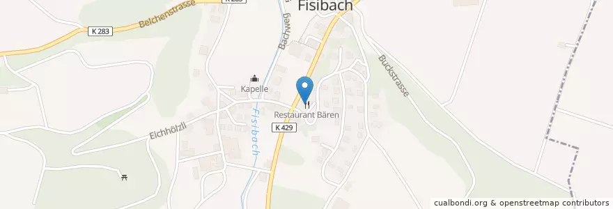 Mapa de ubicacion de Restaurant Bären en Suiza, Aargau, Bezirk Zurzach, Fisibach.
