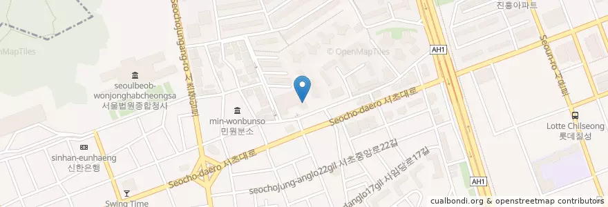 Mapa de ubicacion de 구현남 안과 en Corea Del Sud, Seul, 서초구, 서초동, 서초4동.