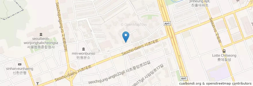 Mapa de ubicacion de 국민은행(KB Bank) en Corée Du Sud, Séoul, 서초구, 서초동, 서초4동.