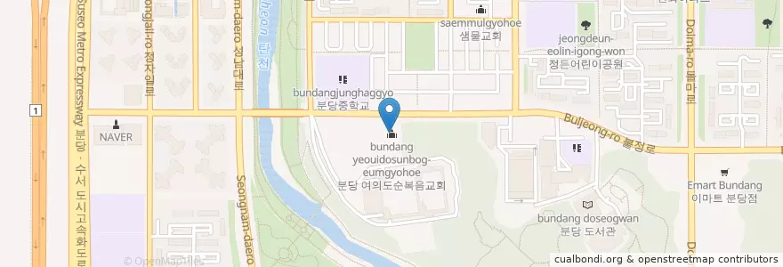 Mapa de ubicacion de 분당 여의도순복음교회 en Республика Корея, Кёнгидо, 분당구.