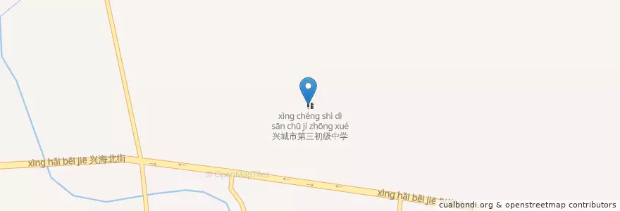 Mapa de ubicacion de 兴城市第三初级中学 en China, Liaoning, Huludao City, Xingcheng City, Wenquan Subdistrict.
