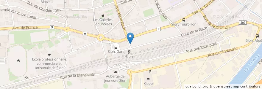 Mapa de ubicacion de Gare de Sion Nord en سويسرا, Valais/Wallis, Sion, Sion.