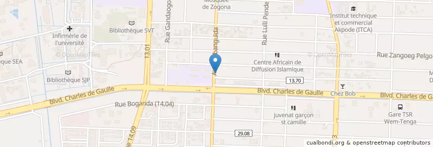 Mapa de ubicacion de CAFE DES AMIS en 布基纳法索, Centre, Kadiogo, 瓦加杜古.
