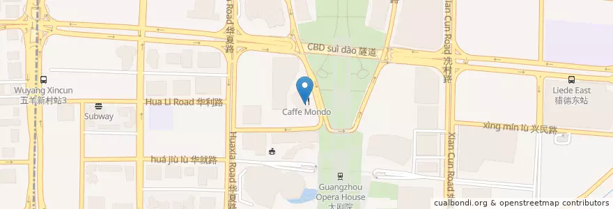Mapa de ubicacion de Kumoi en China, Guangdong, Guangzhou City, Tianhe District, 猎德街道.