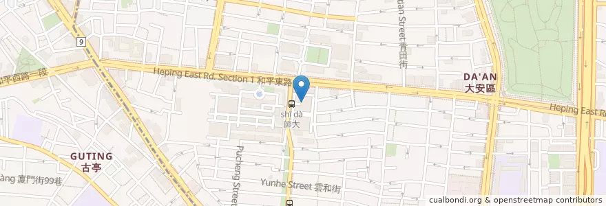 Mapa de ubicacion de 學一舍地餐 en تايوان, تايبيه الجديدة, تايبيه, 大安區.