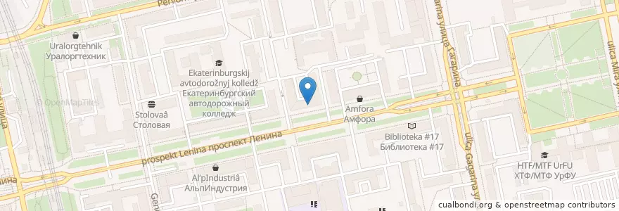 Mapa de ubicacion de Коляда театр en ロシア, ウラル連邦管区, スヴェルドロフスク州, エカテリンブルク管区.