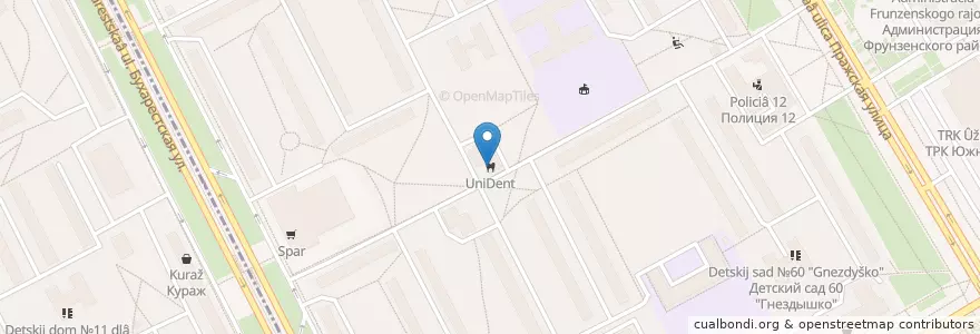 Mapa de ubicacion de UniDent en Rusia, Северо-Западный Федеральный Округ, Óblast De Leningrado, San Petersburgo, Фрунзенский Район, Округ № 72.
