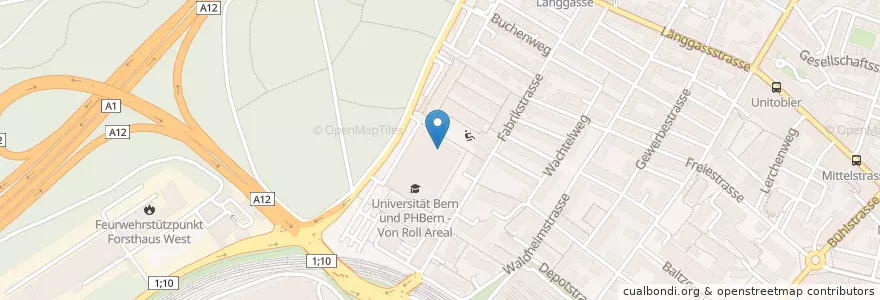 Mapa de ubicacion de Bibliothek vonRoll BvR en 瑞士, 伯尔尼, Verwaltungsregion Bern-Mittelland, Verwaltungskreis Bern-Mittelland, Bern.