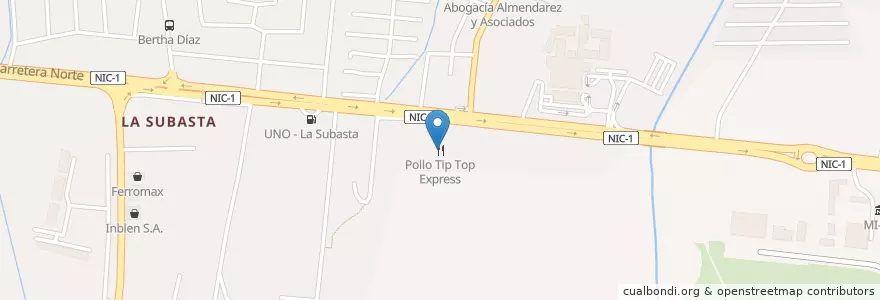 Mapa de ubicacion de Pollo Tip Top Express en 尼加拉瓜, Departamento De Managua, Managua (Municipio).