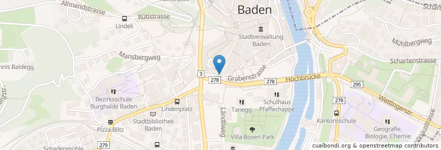 Mapa de ubicacion de Subway en سوئیس, Aargau, Bezirk Baden, Baden.