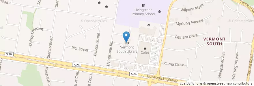 Mapa de ubicacion de Vermont South Library en أستراليا, ولاية فيكتوريا, City Of Whitehorse.