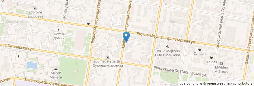 Mapa de ubicacion de Осетинские пироги en روسيا, منطقة فيدرالية جنوبية, منطقة كراسنودار, Адыгея, Городской Округ Майкоп.