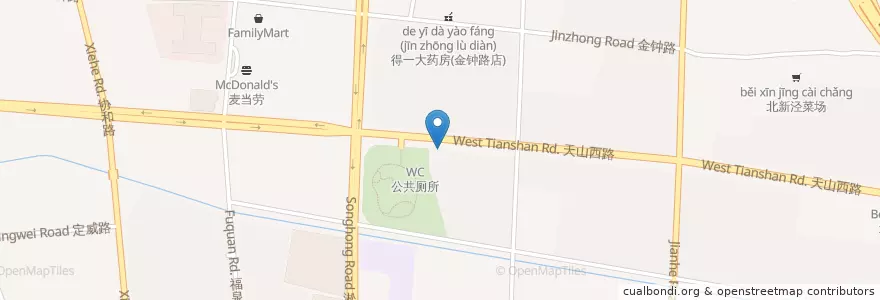 Mapa de ubicacion de 黑土地 en 중국, 상하이, 창닝구.
