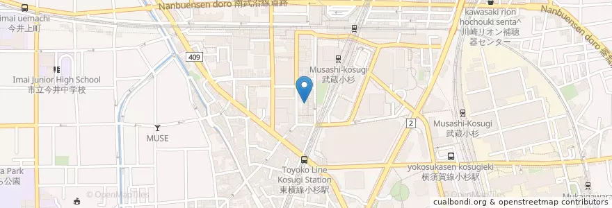 Mapa de ubicacion de ジョン万次郎Ⅱ世 en 日本, 神奈川縣, 川崎市, 中原区.