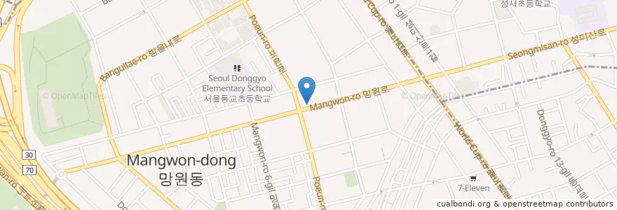 Mapa de ubicacion de Hana Bank en 대한민국, 서울, 마포구, 망원1동, 망원2동.