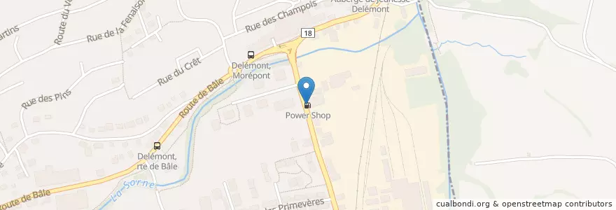 Mapa de ubicacion de Power Shop en スイス, Jura, District De Delémont, Delémont.