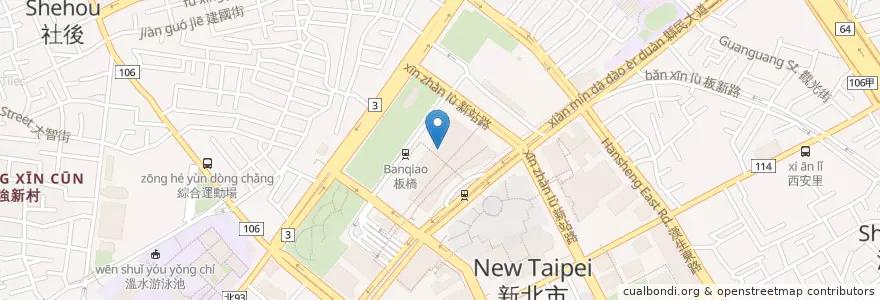 Mapa de ubicacion de 樂麵屋 en Тайвань, Новый Тайбэй, 板橋區.