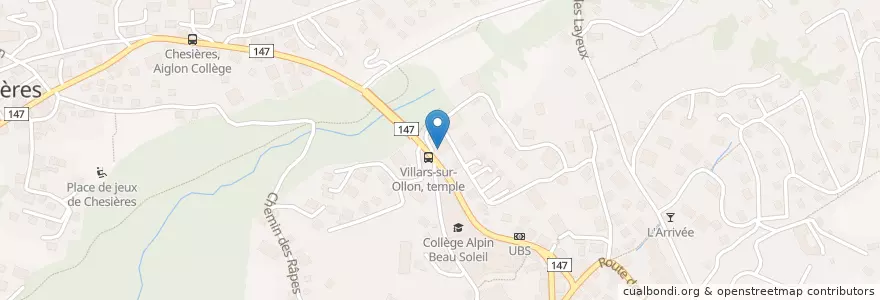 Mapa de ubicacion de Temple de Villars en Schweiz/Suisse/Svizzera/Svizra, Vaud, District D'Aigle, Ollon.