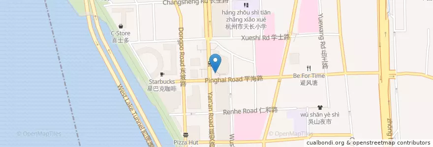 Mapa de ubicacion de KFC en China, Zhejiang, Hangzhou City, Shangcheng District, 湖滨街道.