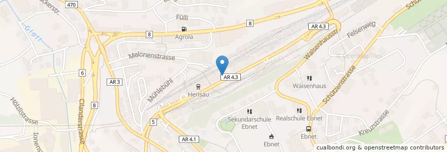 Mapa de ubicacion de Herisau 1 en Schweiz/Suisse/Svizzera/Svizra, Appenzell Ausserrhoden, Sankt Gallen, Hinterland, Herisau.