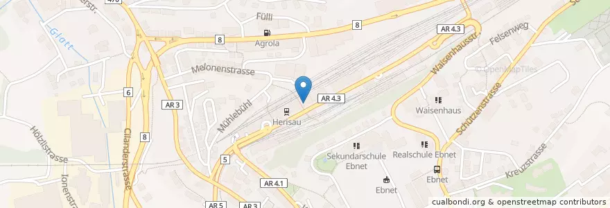Mapa de ubicacion de Post en Schweiz/Suisse/Svizzera/Svizra, Appenzell Ausserrhoden, Sankt Gallen, Hinterland, Herisau.